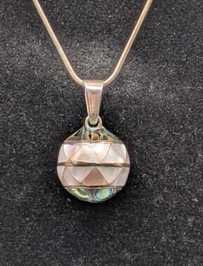 Sterling Silver Vintage Mother of Pearl Abalone Harmony Ball Chime Pendant 1in